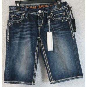 Womens Rock Revival Shorts Size 27 Johanna New With Tags Blue Cotton Blend Denim